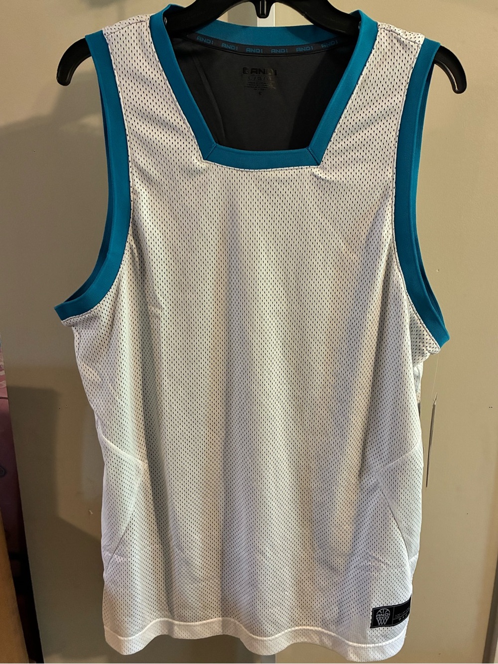 And1 White Mesh Tank with Teal Trim and Logo